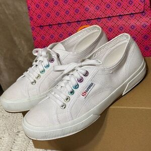 Lk new Superga 8 white canvas sneaker shoe 39 8.5 9 color blue purple pink green